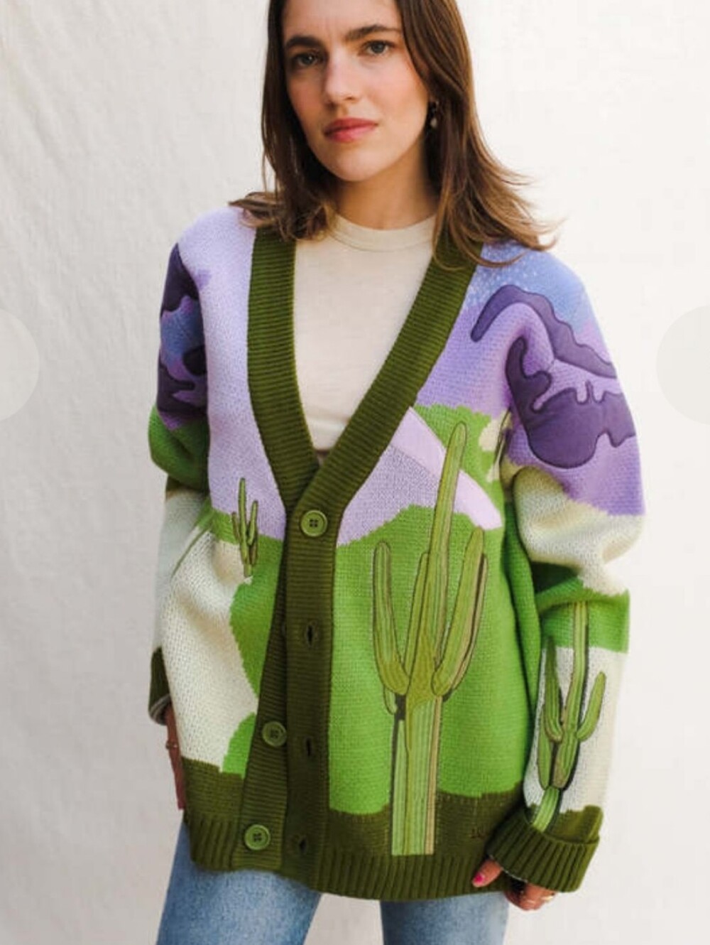 House Of Sunny Clint Cardigan Green Purple Embroidered Unisex Large